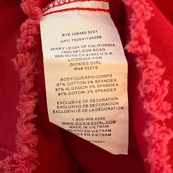 Dickies Overalls Frayed Hem Dress With Stretch in Red Size Large NWT - Picture 8 of 9